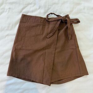 Brown Skort Front Wrap Skirt with Tie